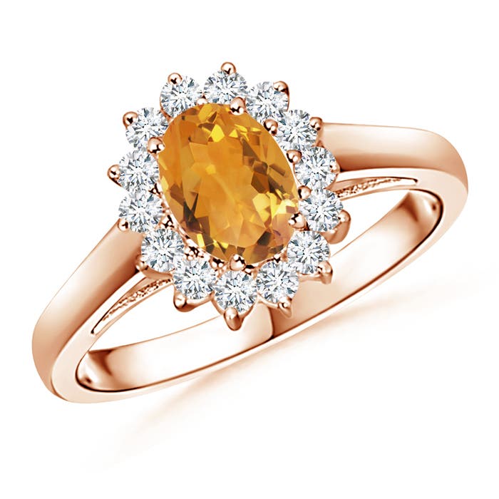 Princess Diana Inspired Citrine Ring with Diamond Halo