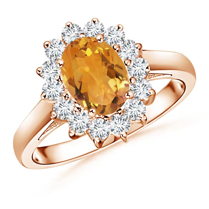 Princess Diana Inspired Citrine Ring with Diamond Halo