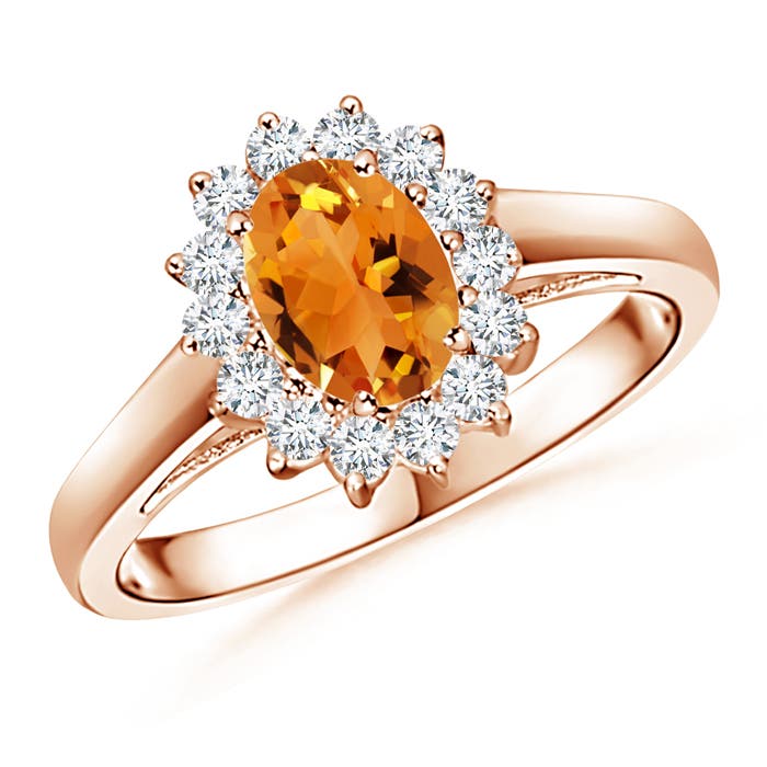 Princess Diana Inspired Citrine Ring with Diamond Halo