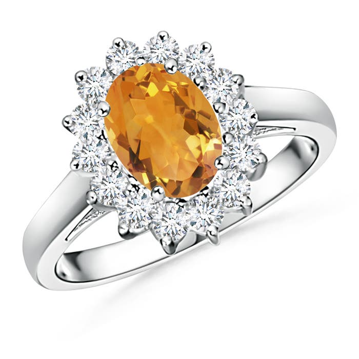 Princess Diana Inspired Citrine Ring with Diamond Halo