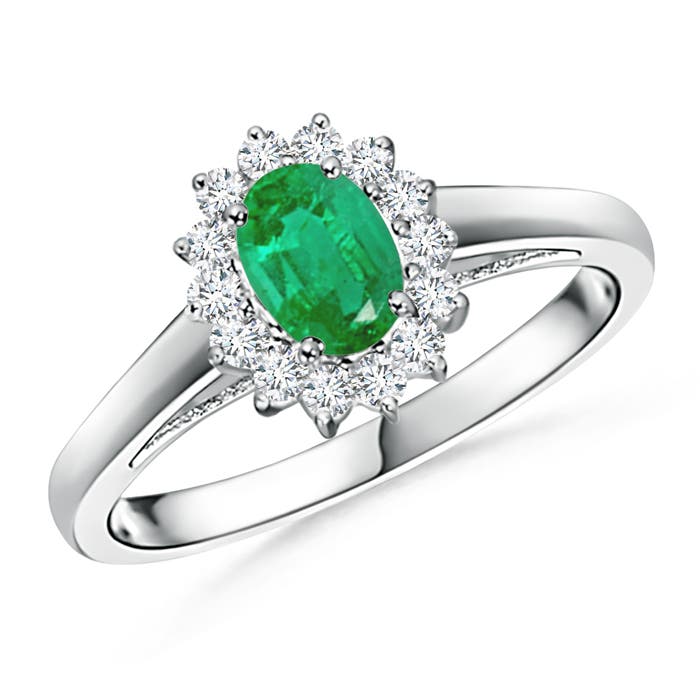 Princess Diana Inspired Emerald Ring with Diamond Halo