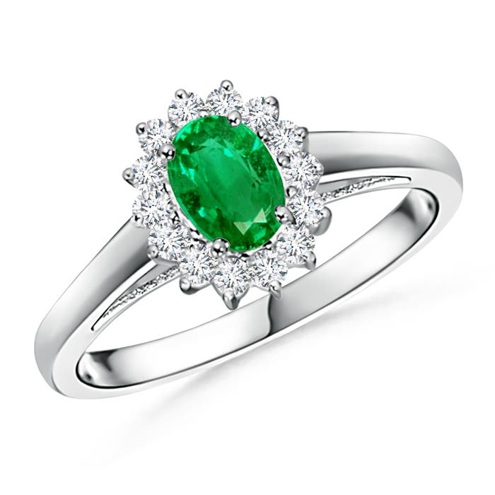 Princess Diana Inspired Emerald Ring with Diamond Halo
