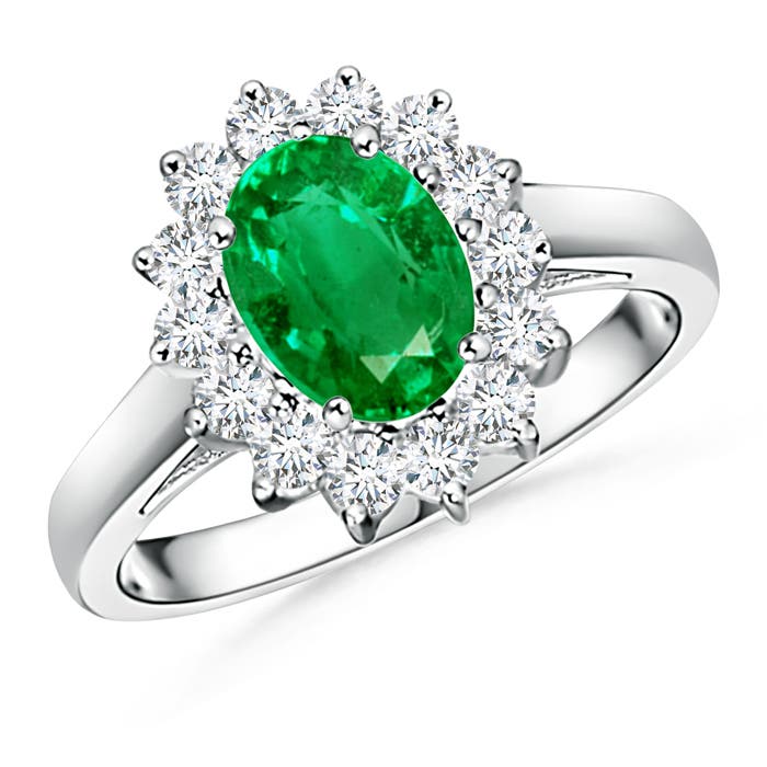 Princess Diana Inspired Emerald Ring with Diamond Halo