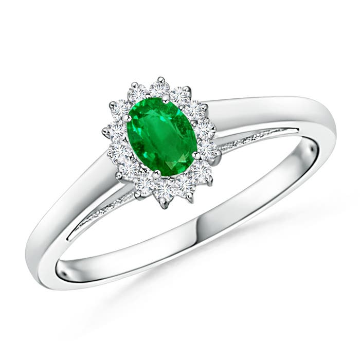 Princess Diana Inspired Emerald Ring with Diamond Halo