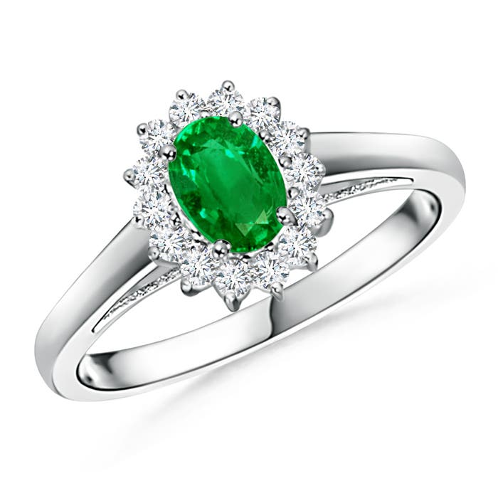Princess Diana Inspired Emerald Ring with Diamond Halo