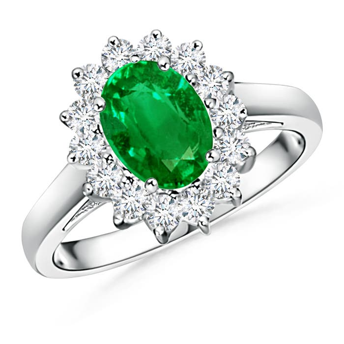 Princess Diana Inspired Emerald Ring with Diamond Halo