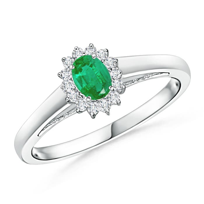 Princess Diana Inspired Emerald Ring with Diamond Halo