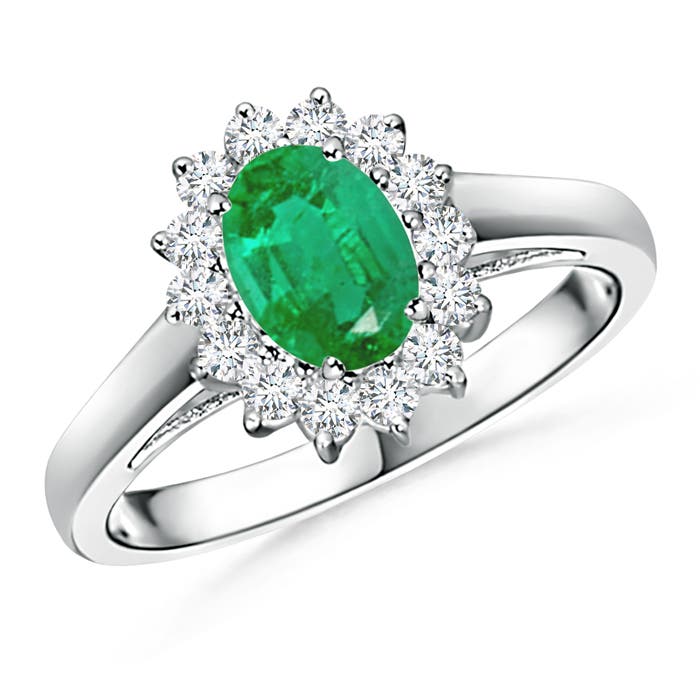Princess Diana Inspired Emerald Ring with Diamond Halo