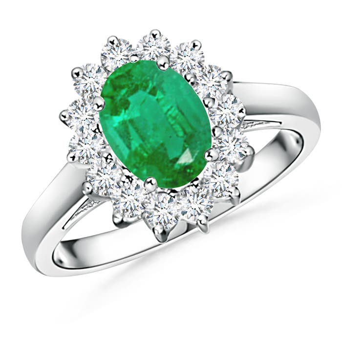Princess Diana Inspired Emerald Ring with Diamond Halo