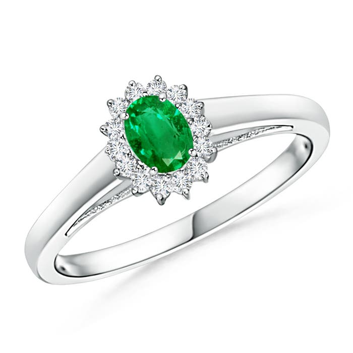 Princess Diana Inspired Emerald Ring with Diamond Halo