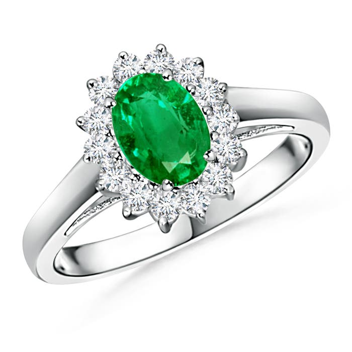 Princess Diana Inspired Emerald Ring with Diamond Halo