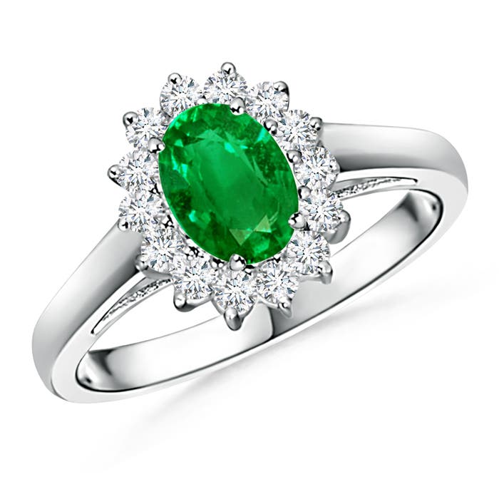 Princess Diana Inspired Emerald Ring with Diamond Halo