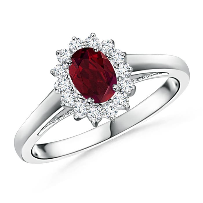 Princess Diana Inspired Garnet Ring with Diamond Halo