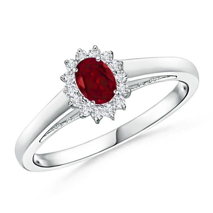 Princess Diana Inspired Garnet Ring with Diamond Halo