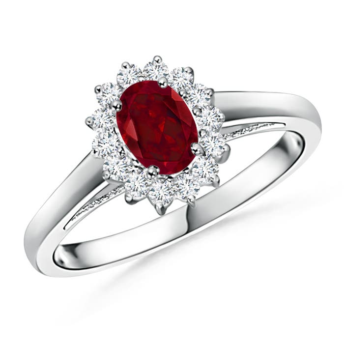 Princess Diana Inspired Garnet Ring with Diamond Halo