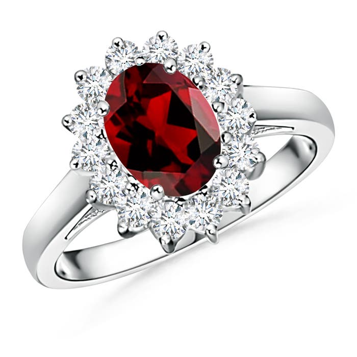 Princess Diana Inspired Garnet Ring with Diamond Halo