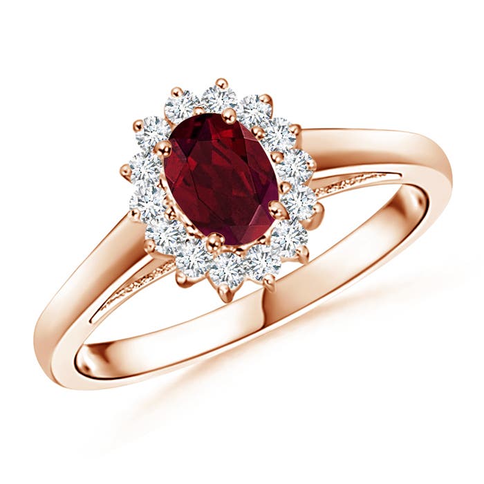 Princess Diana Inspired Garnet Ring with Diamond Halo