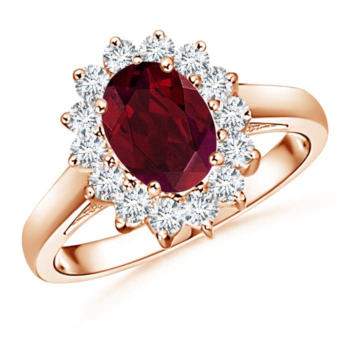 Princess Diana Inspired Garnet Ring with Diamond Halo