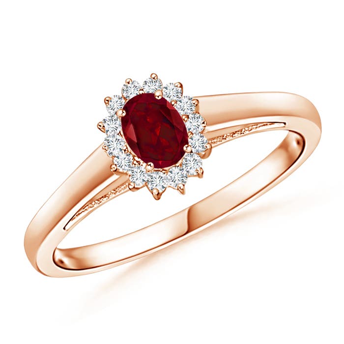 Princess Diana Inspired Garnet Ring with Diamond Halo