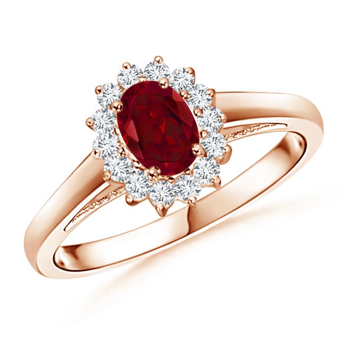 Princess Diana Inspired Garnet Ring with Diamond Halo