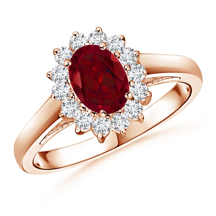 Princess Diana Inspired Garnet Ring with Diamond Halo