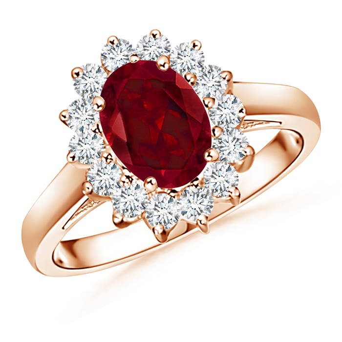 Princess Diana Inspired Garnet Ring with Diamond Halo