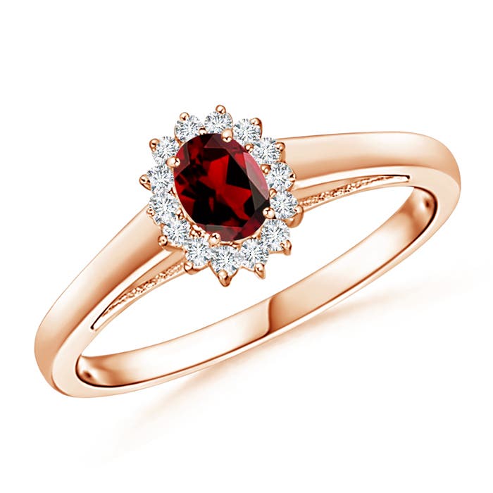Princess Diana Inspired Garnet Ring with Diamond Halo