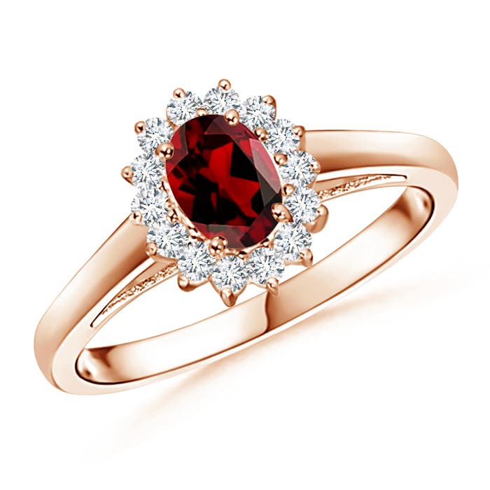 Princess Diana Inspired Garnet Ring with Diamond Halo