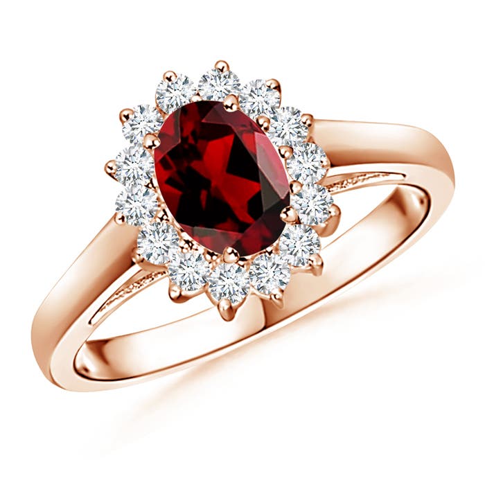 Princess Diana Inspired Garnet Ring with Diamond Halo
