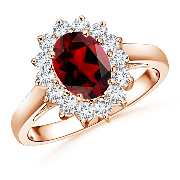 Princess Diana Inspired Garnet Ring with Diamond Halo