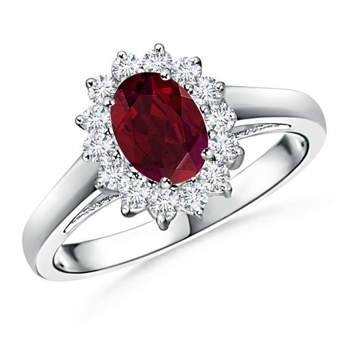 Princess Diana Inspired Garnet Ring with Diamond Halo