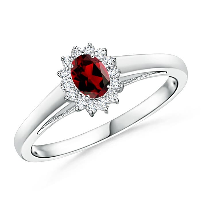Princess Diana Inspired Garnet Ring with Diamond Halo
