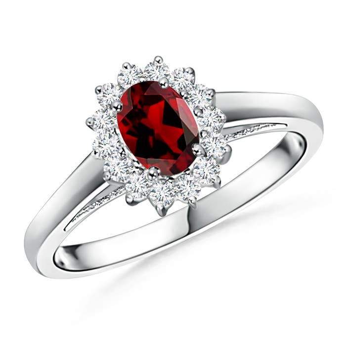Princess Diana Inspired Garnet Ring with Diamond Halo
