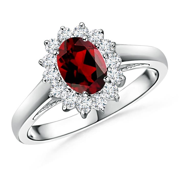 Princess Diana Inspired Garnet Ring with Diamond Halo