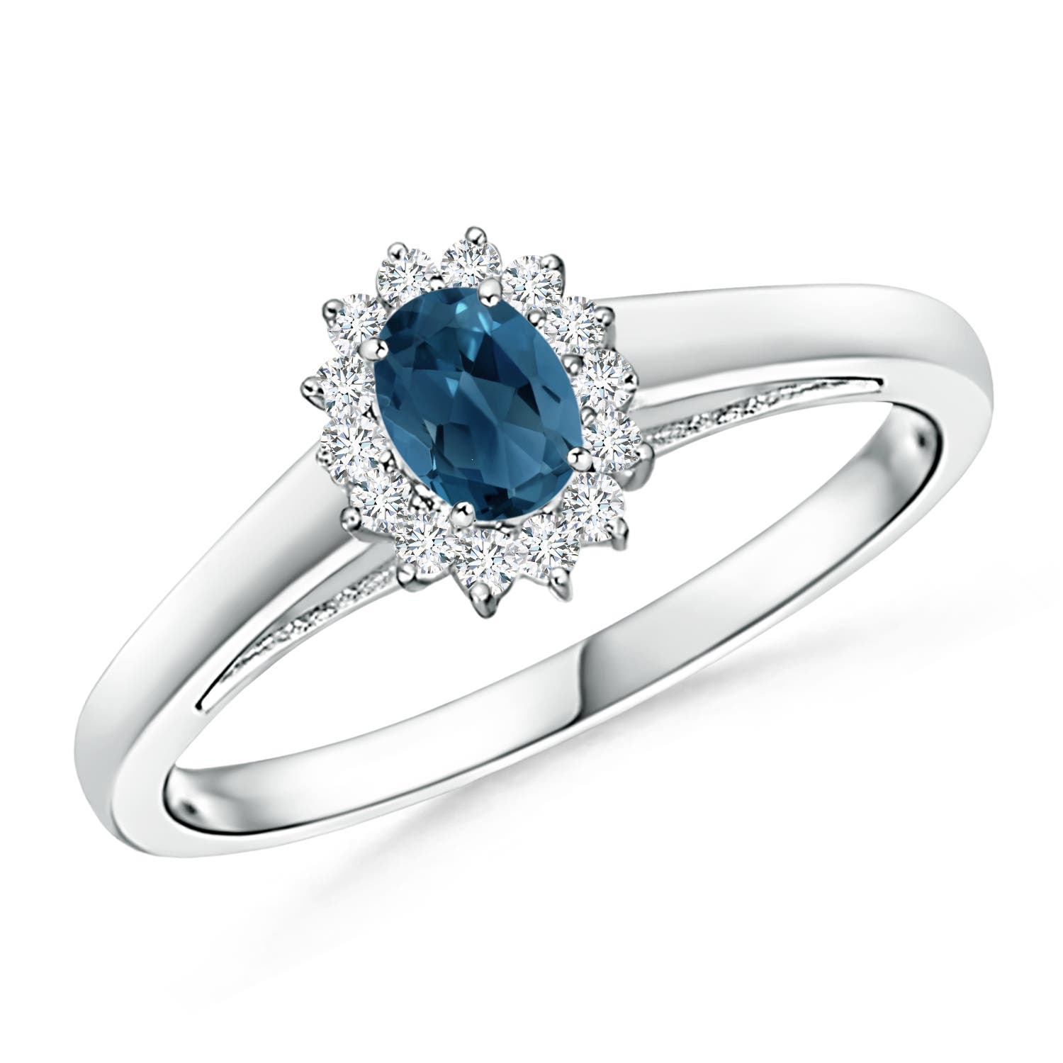 Princess Diana Inspired London Blue Topaz Ring with Halo