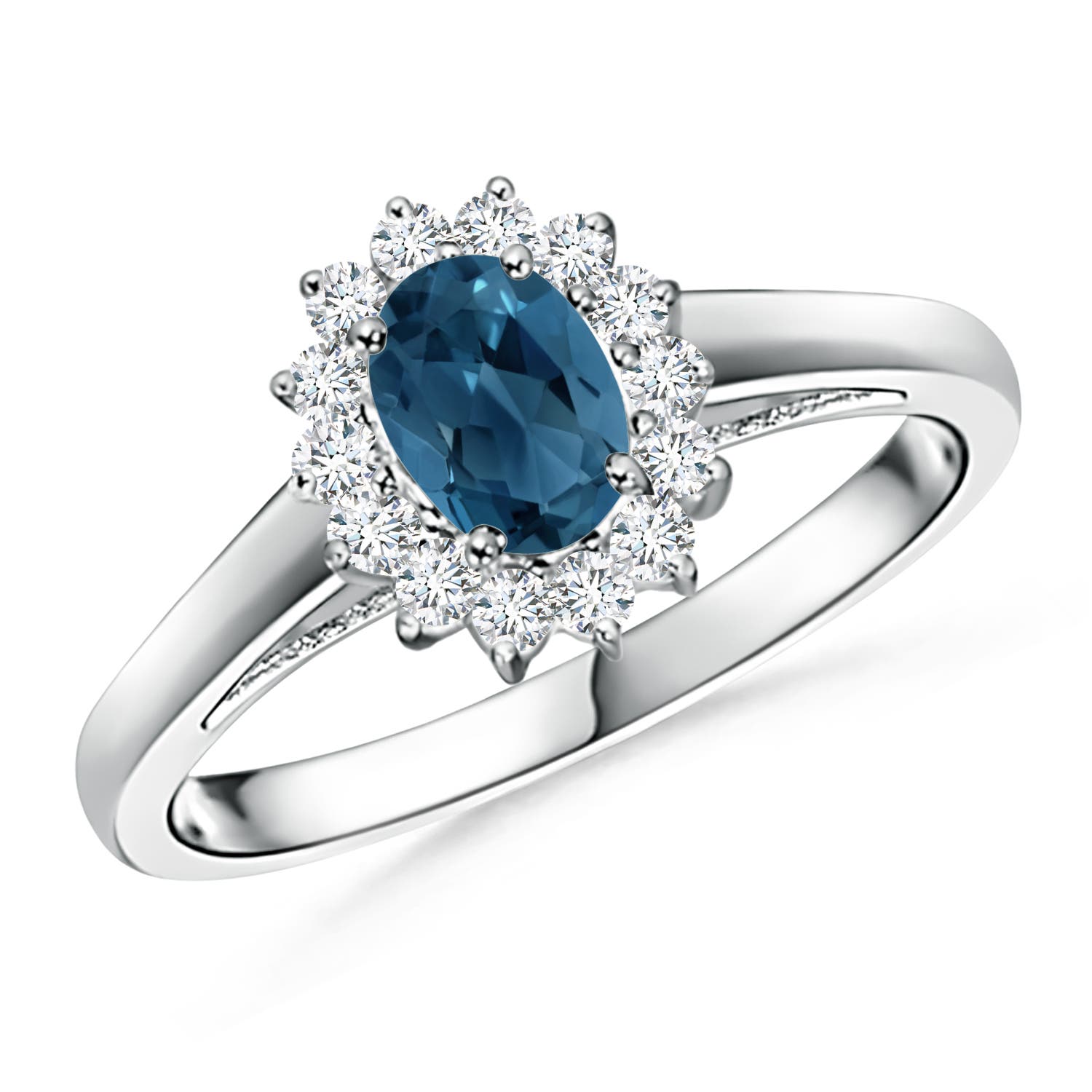 Princess Diana Inspired London Blue Topaz Ring with Halo