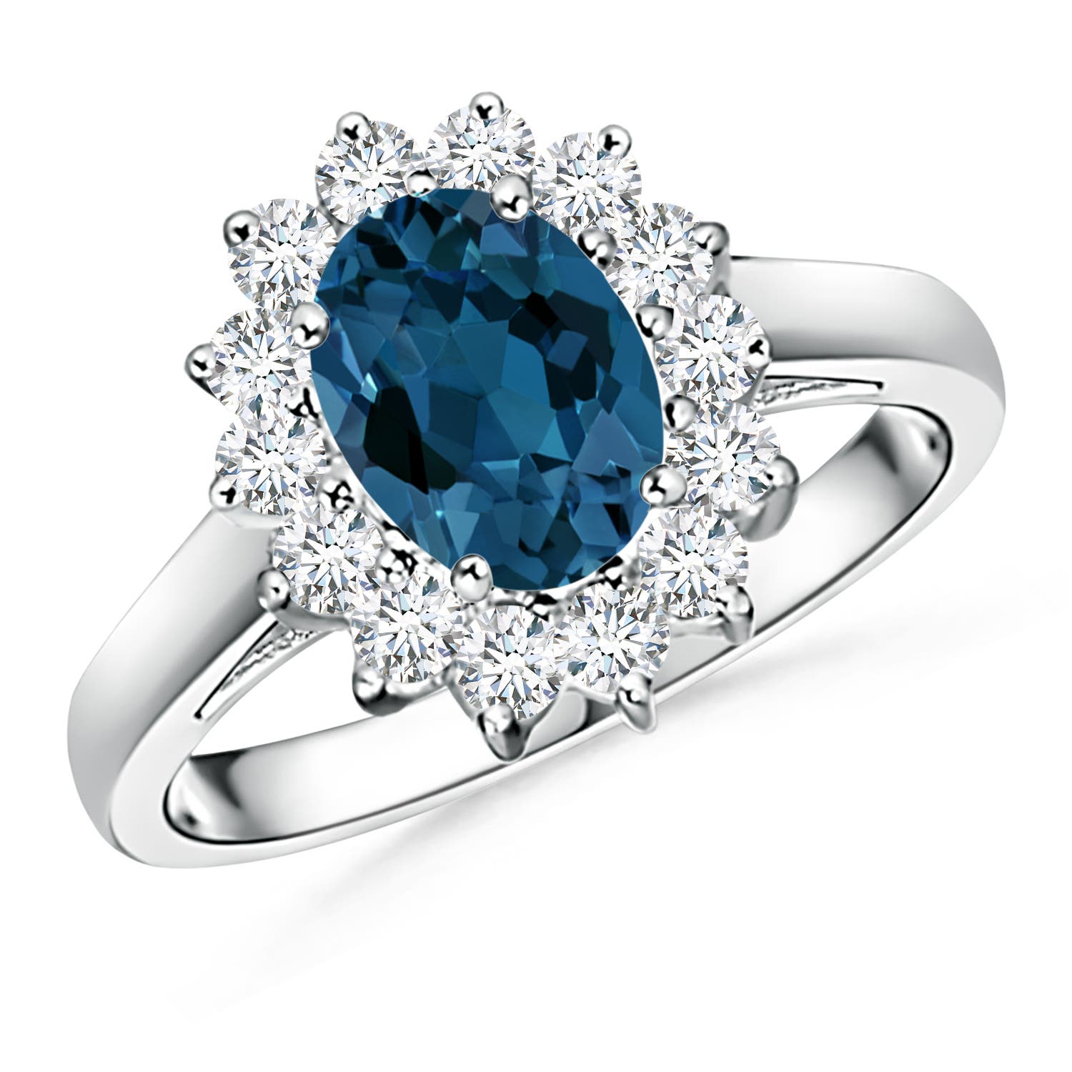 Princess Diana Inspired London Blue Topaz Ring with Halo