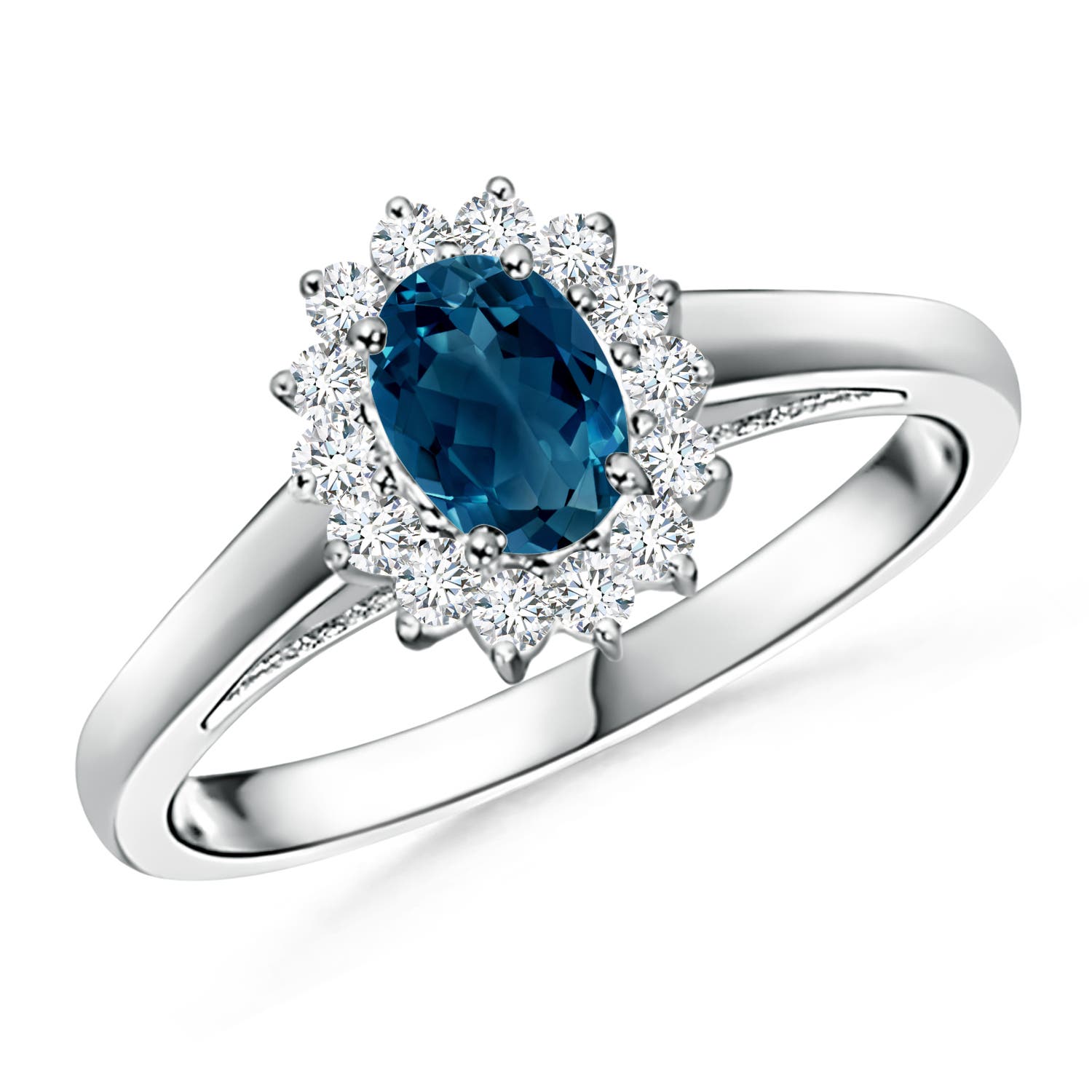 Princess Diana Inspired London Blue Topaz Ring with Halo
