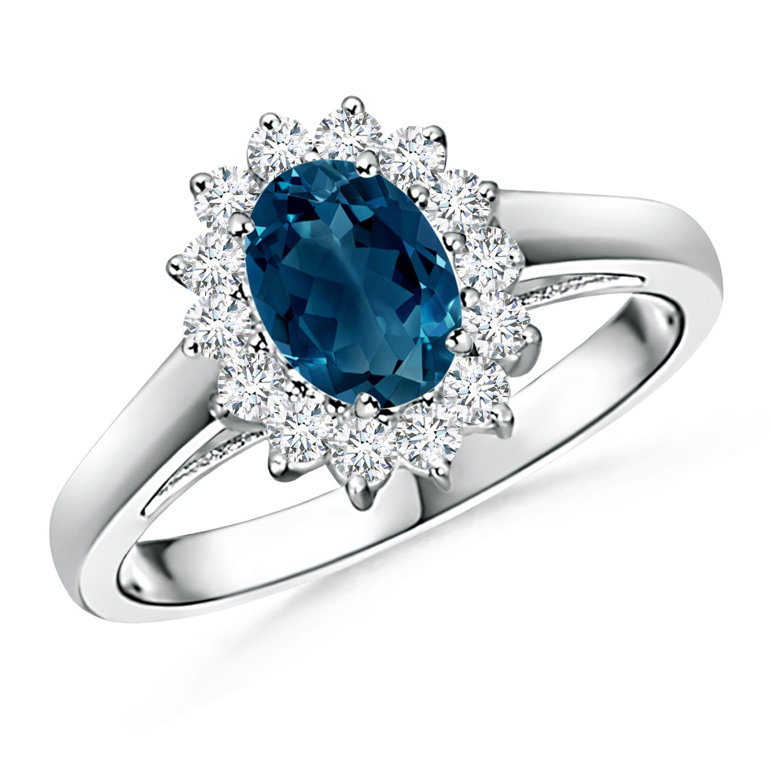 Princess Diana Inspired London Blue Topaz Ring with Halo