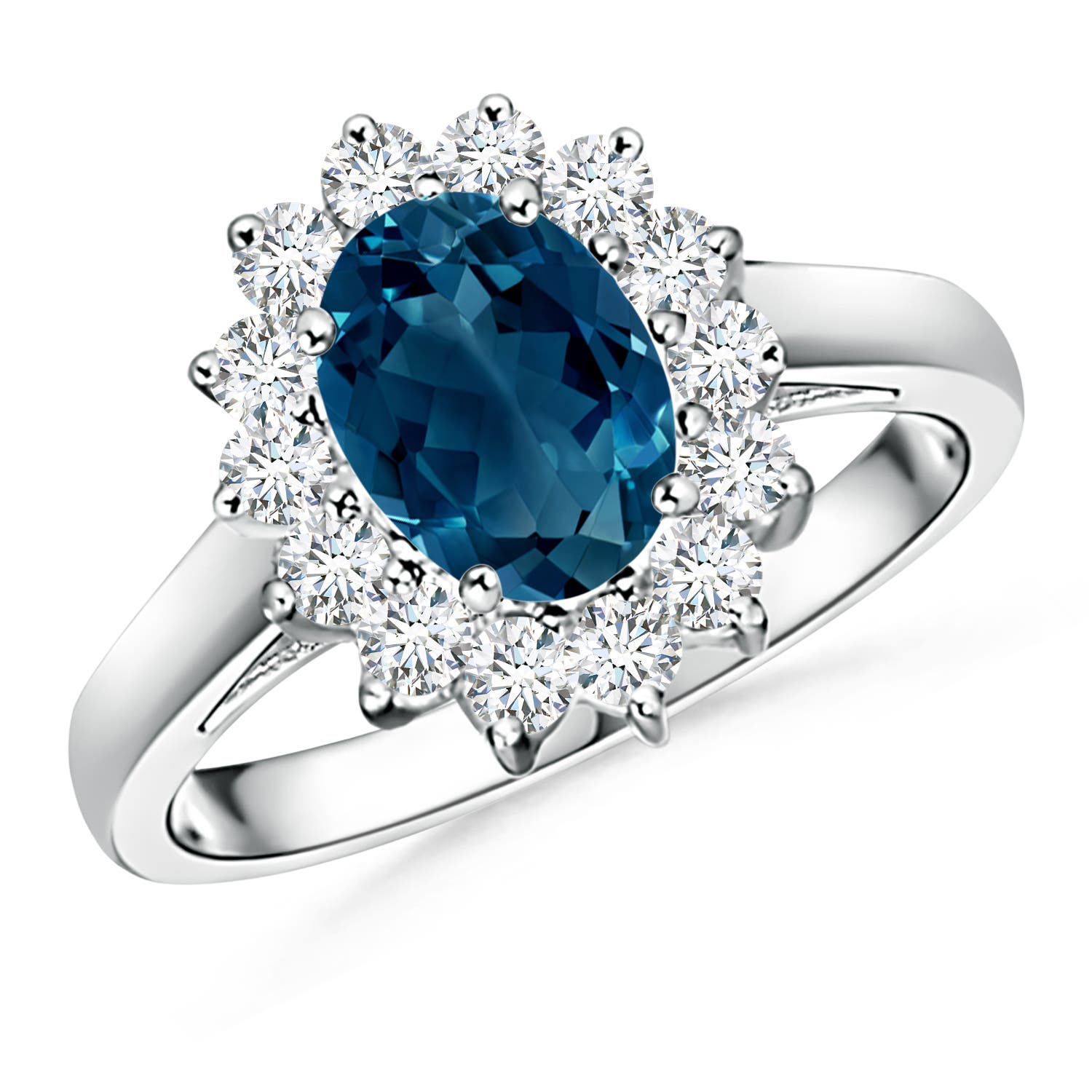 Princess Diana Inspired London Blue Topaz Ring with Halo