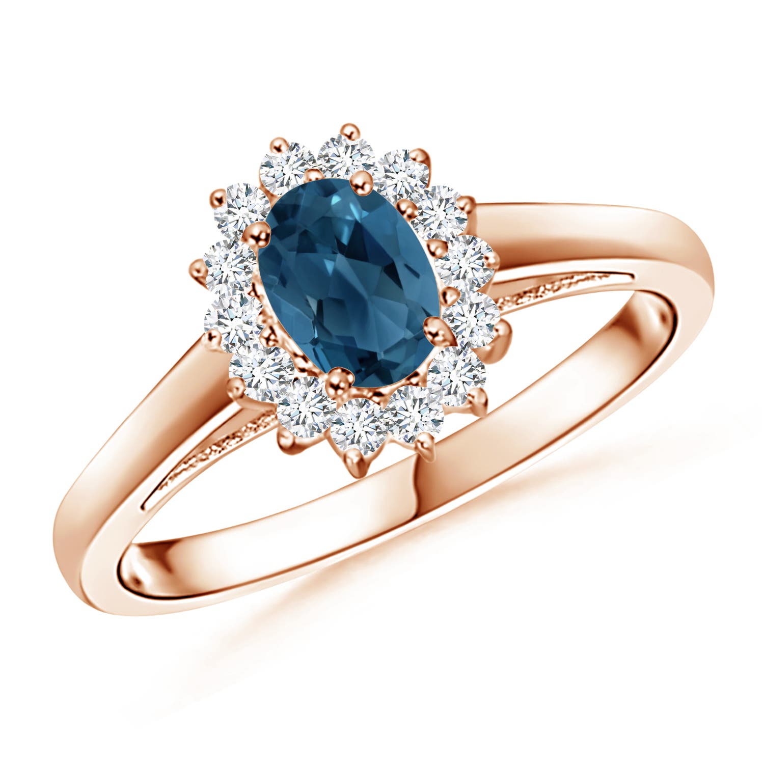 Princess Diana Inspired London Blue Topaz Ring with Halo