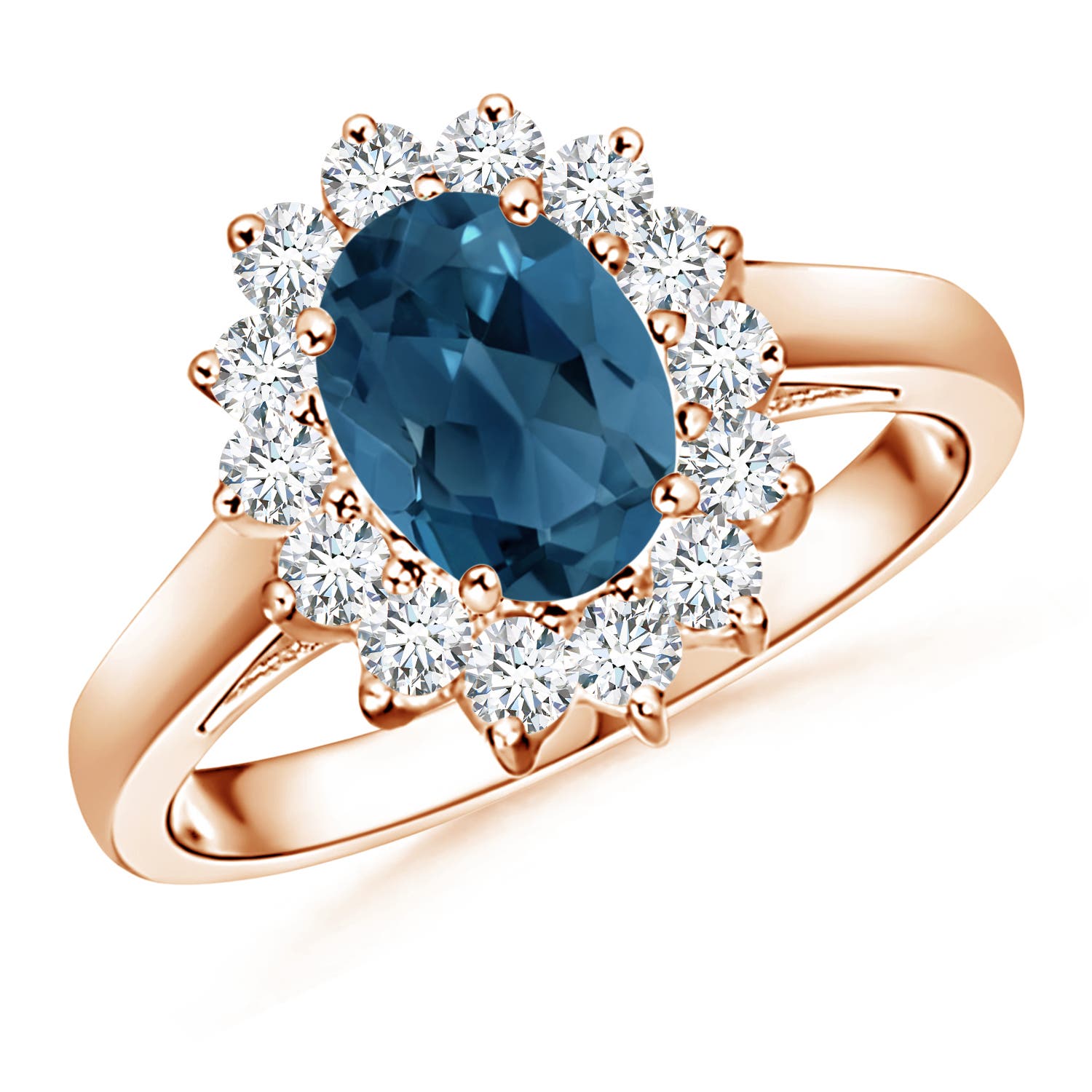 Princess Diana Inspired London Blue Topaz Ring with Halo