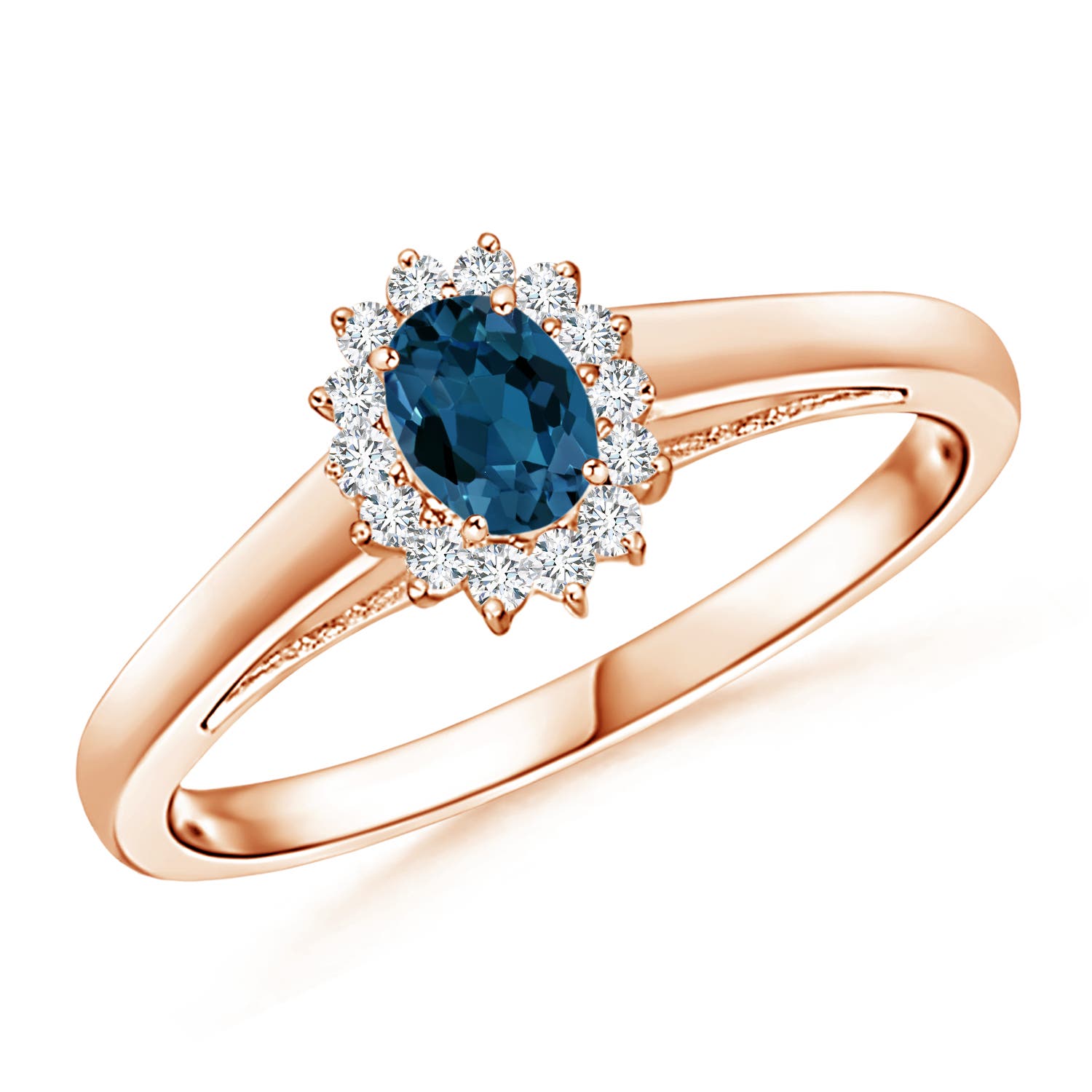 Princess Diana Inspired London Blue Topaz Ring with Halo