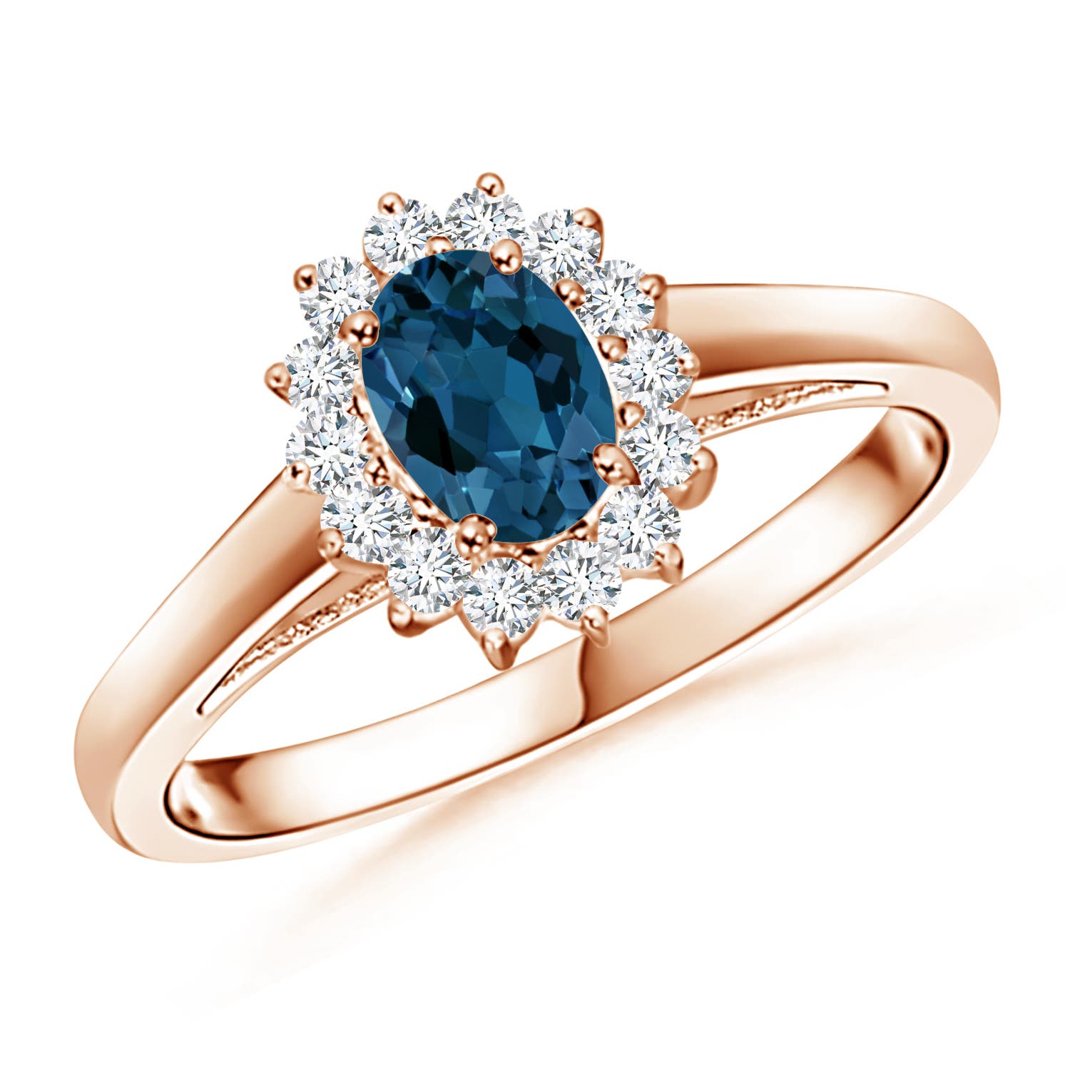Princess Diana Inspired London Blue Topaz Ring with Halo