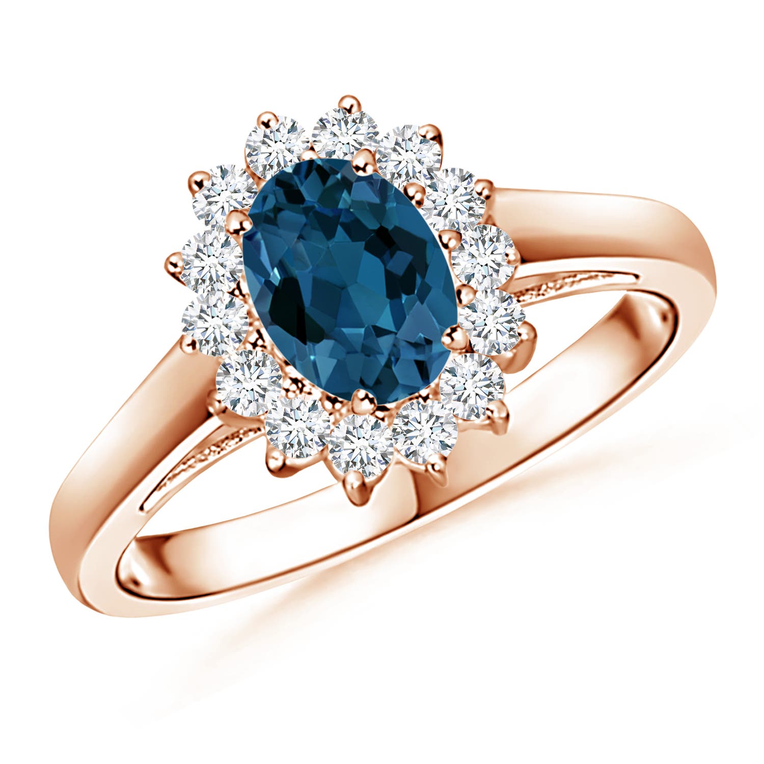 Princess Diana Inspired London Blue Topaz Ring with Halo