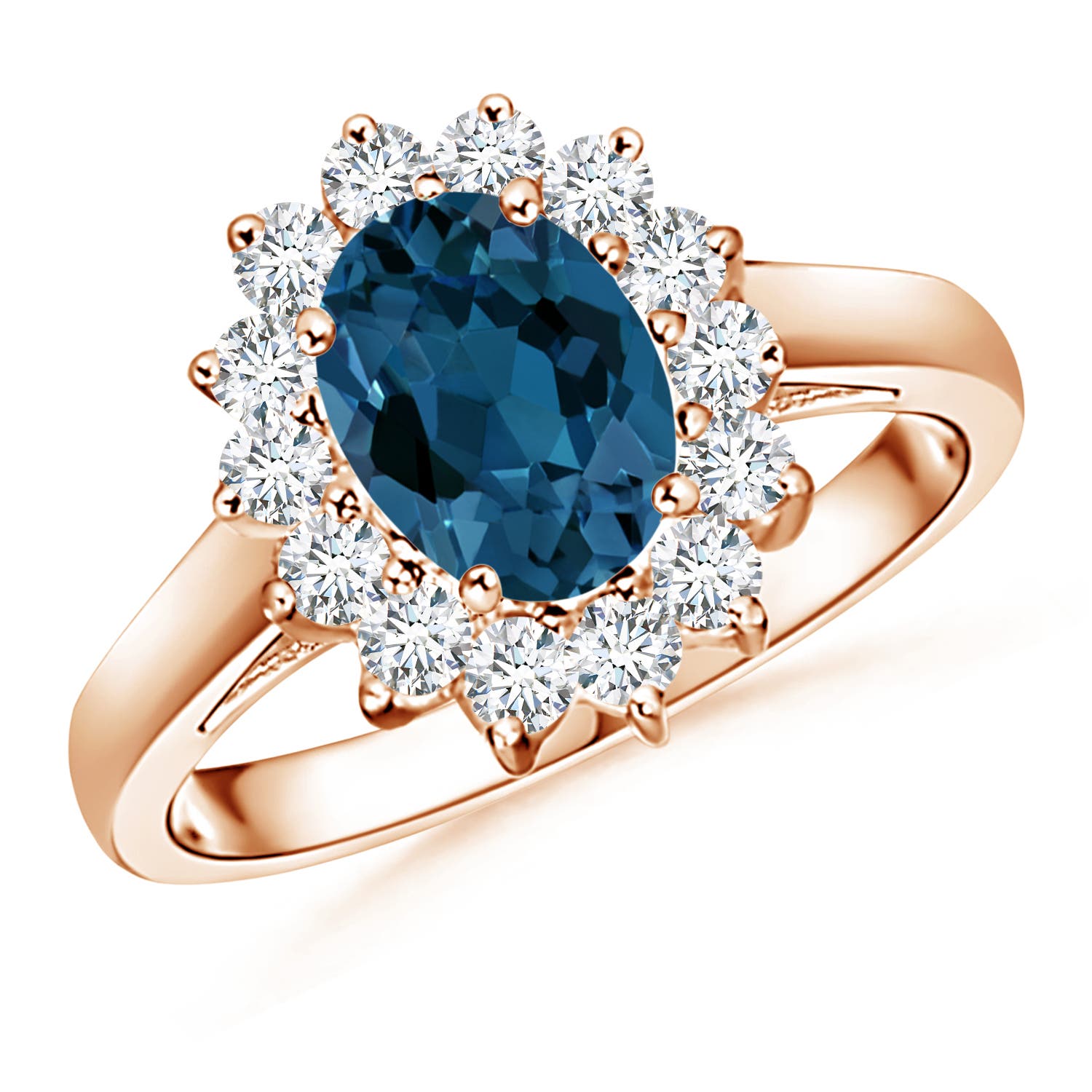 Princess Diana Inspired London Blue Topaz Ring with Halo