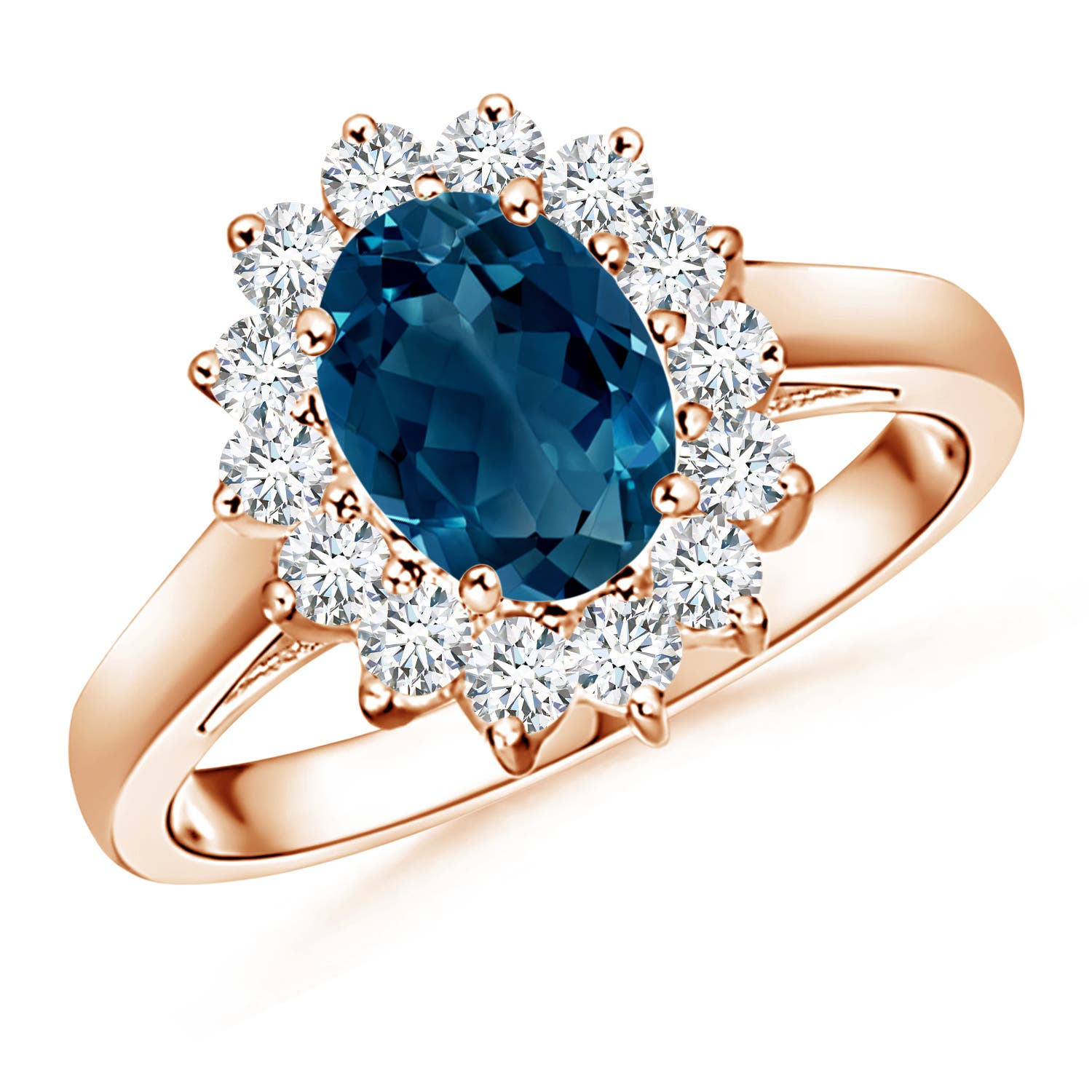 Princess Diana Inspired London Blue Topaz Ring with Halo