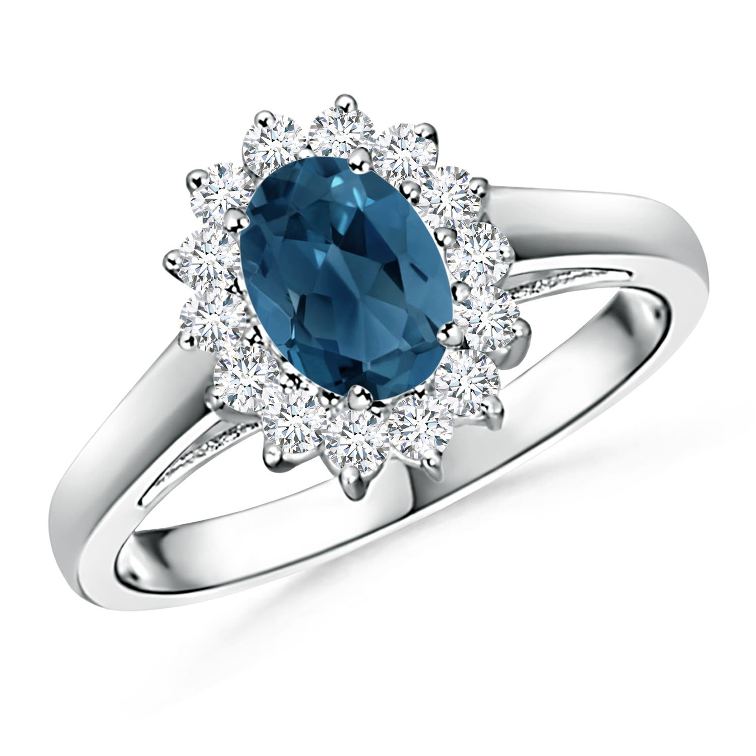 Princess Diana Inspired London Blue Topaz Ring with Halo