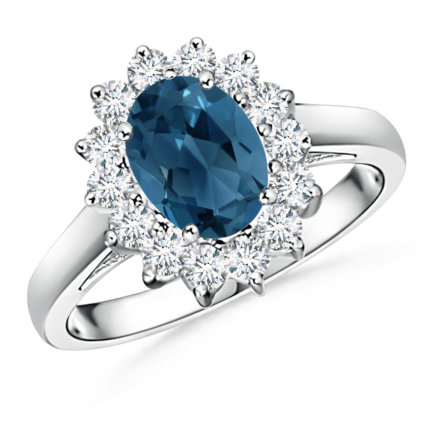 Princess Diana Inspired London Blue Topaz Ring with Halo