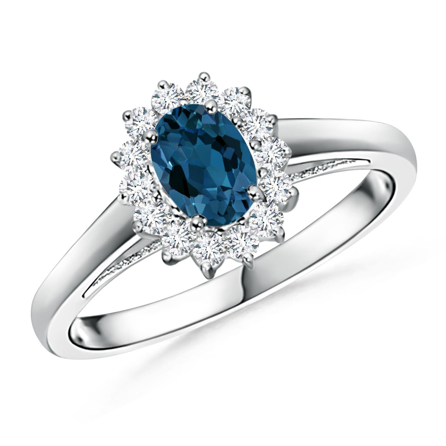 Princess Diana Inspired London Blue Topaz Ring with Halo